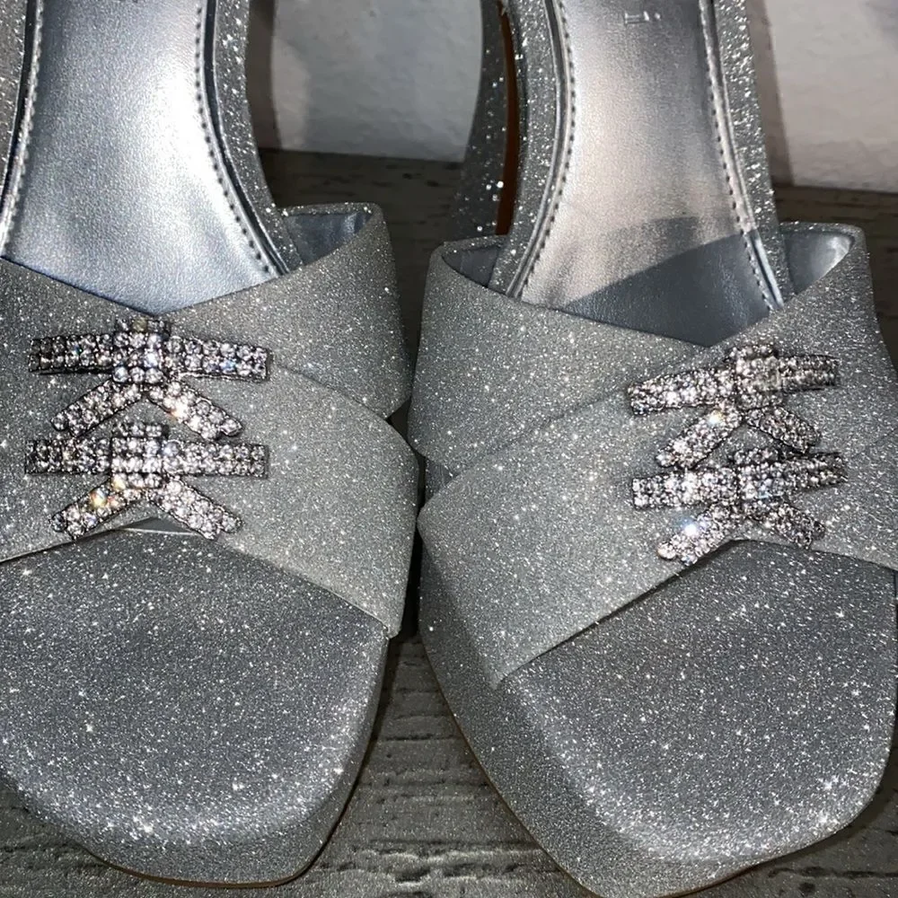 Gianni Bini Glitter Rhinestone Bow Platform Sandals